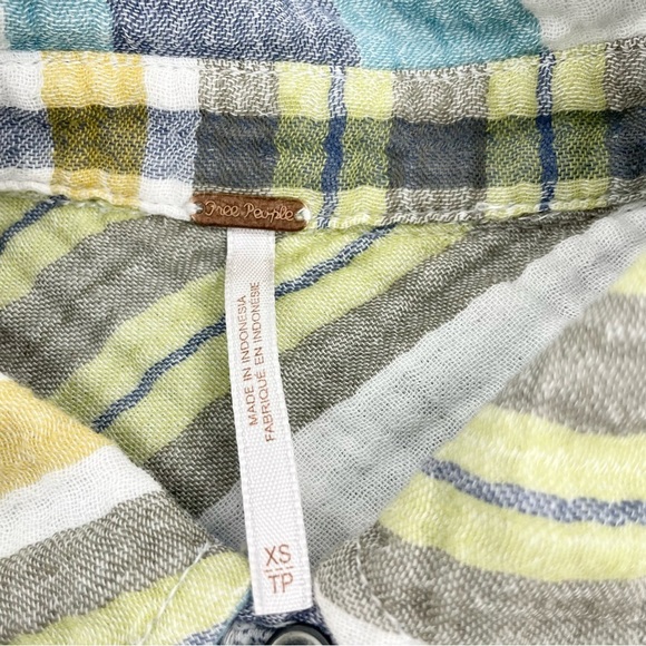 Free People Plaid Year Round 100% Cotton Gauzy‎ Preppy Button Down Shirt XS - Picture 6 of 10